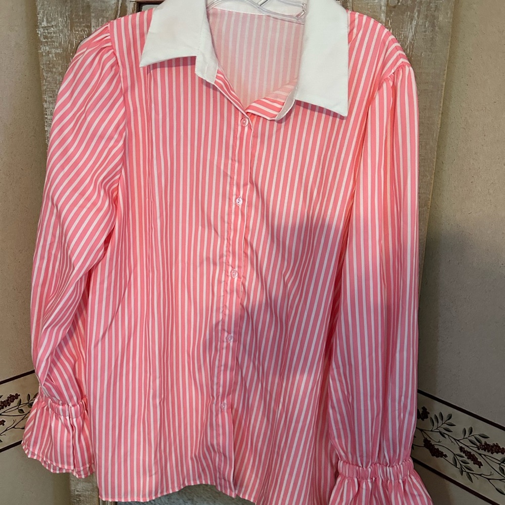 Pink and White Striped Blouse